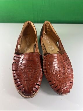 Woven Leather Slip-On Sandals in Brown